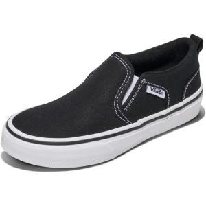 Vans Kids’ Asher Slip-on Shoe(Canvas Black/White)